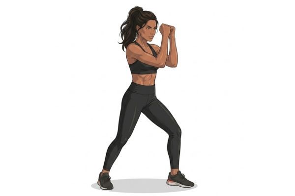 body combat bloqueo defensa.jpg Ilustración de posición de bloqueo en Body Combat: antebrazos en posición vertical, codos pegados al cuerpo, guardia defensiva