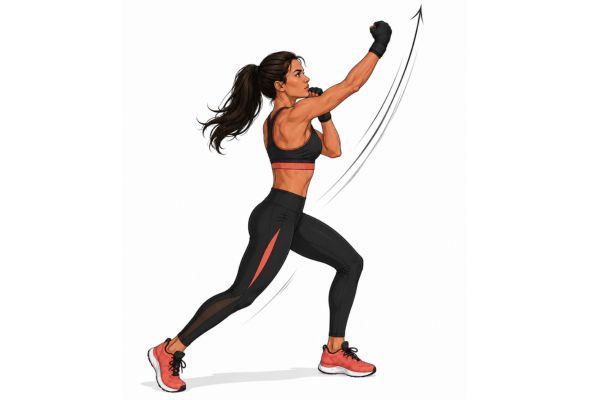 body combat movimiento uppercut.jpg Ilustración del uppercut en Body Combat: rodillas flexionadas, puño con trayectoria ascendente, energía de piernas al puño