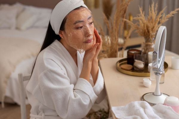 pasos de skincare coreano Mujer haciendo los pasos de su rutina de skincare coreano