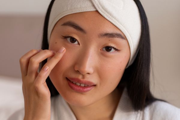 rutina de dia de skincare coreano Mujer haciendo su rutina de skincare coreano de dia